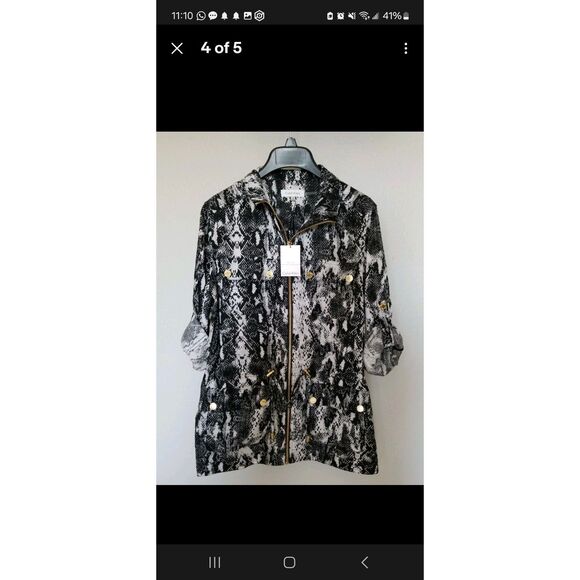 NWT Calvin Klein Black White Gray Animal Zebra Print Linen Shirt Jacket L $160 - Picture 3 of 4